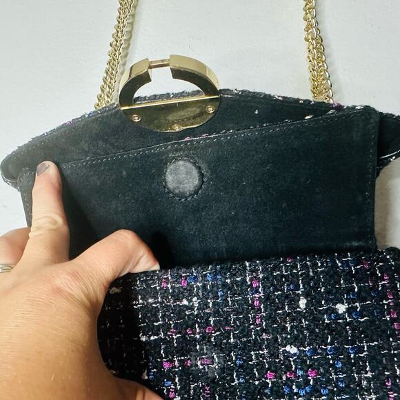SANDRO Gold Tone Hardware Small Multicolored Tweed Shoulder Bag Chain Purse - Picture 14 of 16